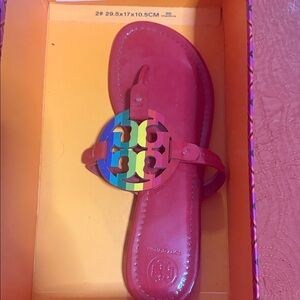 Tory Burch Red Sandal with Colorful Logo